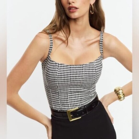 NEW Reformation Hattie Linen Top in Black and White Remy Check | size US 0 - Picture 1 of 13
